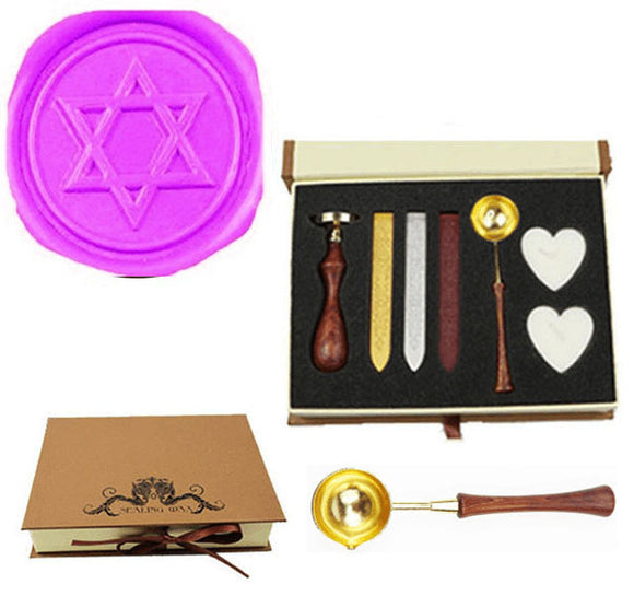 Star of David Hexagonal Sealing Wax Seal Stamp Spoon Stick Candle Gift Box kit