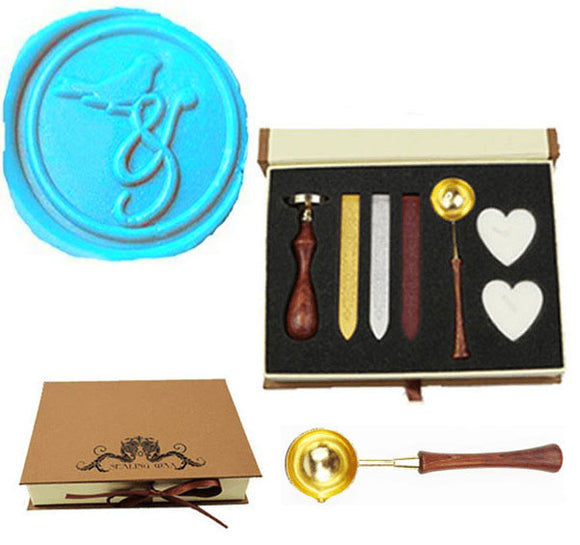 Bird On & Sealing Wax Seal Stamp Wood Handle Melting Spoon Wax Stick Candle Gift Book Box kit