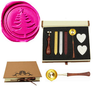 Christmas tree Sealing Wax Seal Stamp Wood Handle Melting Spoon Wax Stick Candle Gift Book Box kit