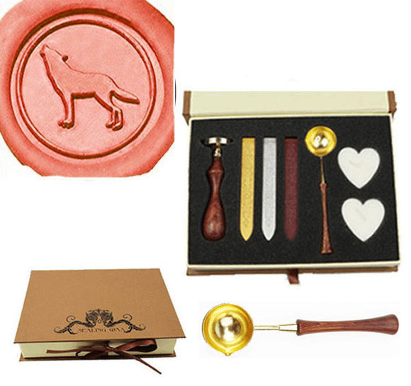 Wolf Sealing Wax Seal Stamp Spoon Stick Candle Gift Box kit