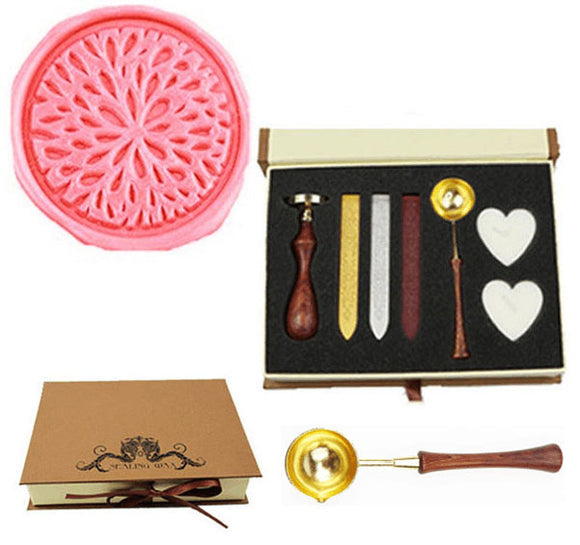 Blossom Flower Sealing Wax Seal Stamp Wood Handle Melting Spoon Wax Stick Candle Gift Book Box kit