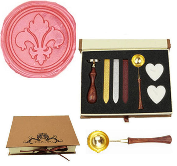 Fleur-de-lis Sealing Wax Seal Stamp Spoon Wax Stick Candle Gift Box kit