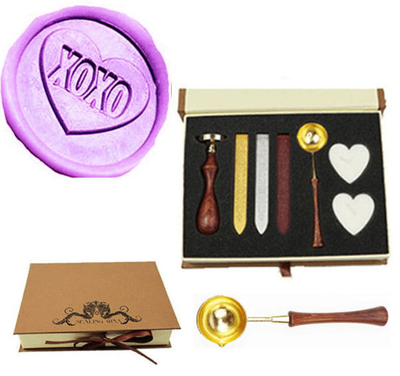 XOXO Love heart Sealing Wax Seal Stamp Spoon Stick Candle Gift Box kit