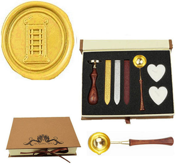 Telephone Booth Sealing Wax Seal Stamp Spoon Stick Candle Gift Box kit