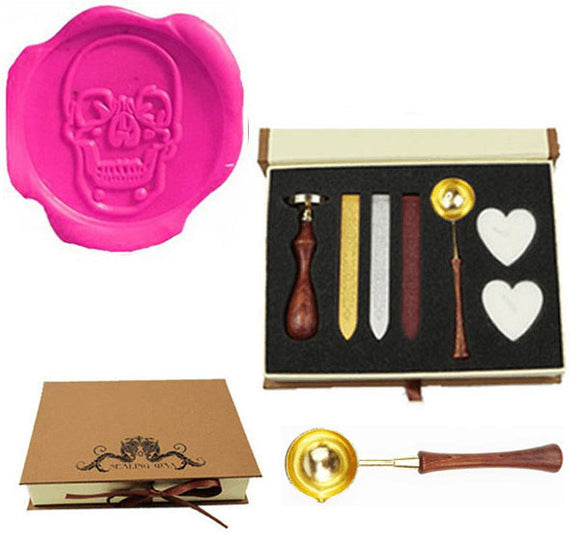 Skull head Wax Seal Stamp Spoon Stick Candle Gift Box kit