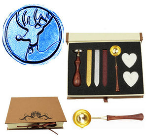 Christmas Deer Sealing Wax Seal Stamp Wood Handle Melting Spoon Wax Stick Candle Gift Book Box kit