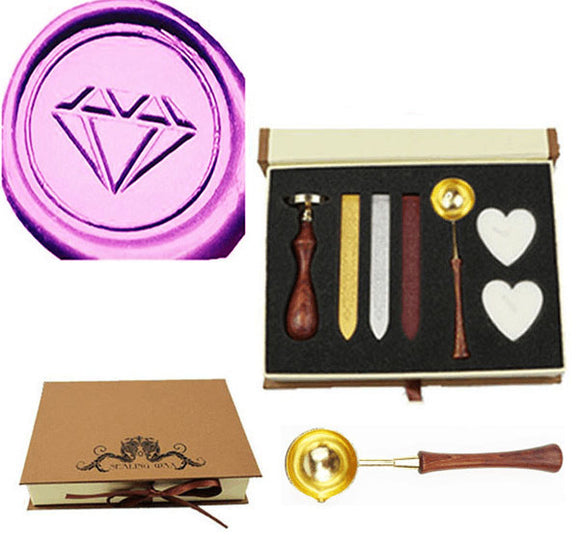 Diamond Sealing Wax Seal Stamp Melting Spoon Wax Stick Candle Gift Book Box kit