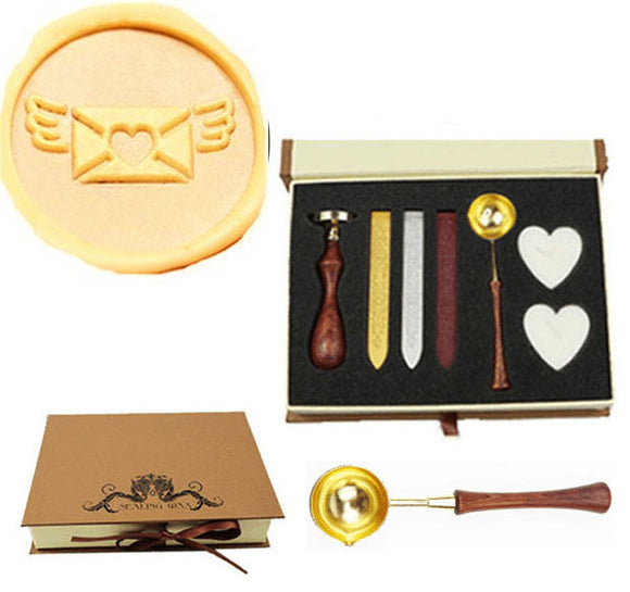 Love Heart letter Wings Sealing Wax Seal Stamp Spoon Wax Stick Candle Gift Box kit