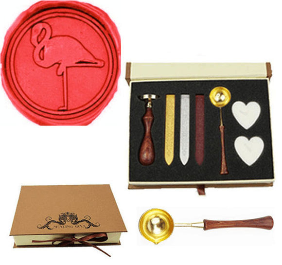 Flamingo Sealing Wax Seal Stamp Spoon Wax Stick Candle Gift Box kit