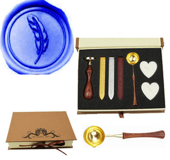 Feather Sealing Wax Seal Stamp Spoon Wax Stick Candle Gift Box kit