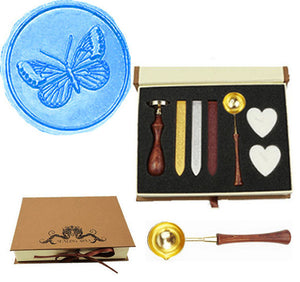 Butterfly Sealing Wax Seal Stamp Wood Handle Melting Spoon Wax Stick Candle Gift Book Box kit