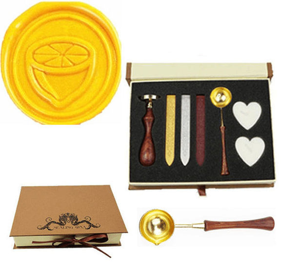 Lemon Sealing Wax Seal Stamp Spoon Wax Stick Candle Gift Box kit