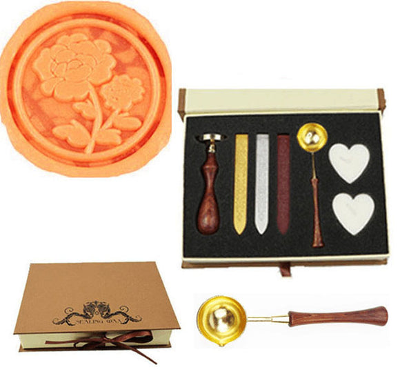 Peony Flower Sealing Wax Seal Stamp Spoon Wax Stick Candle Gift Box kit