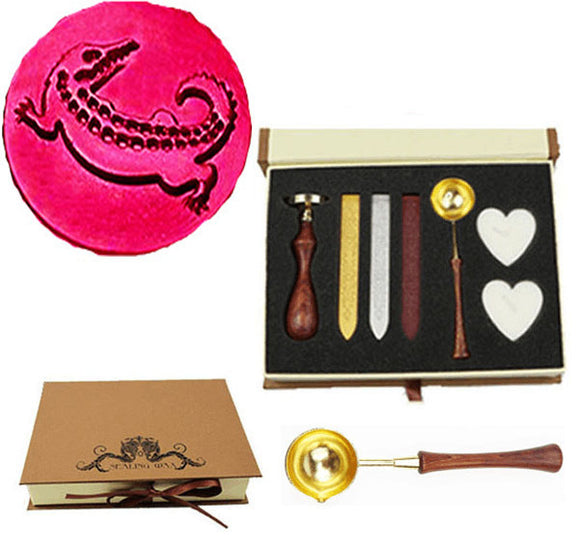 Crocodile Sealing Wax Seal Stamp Wood Handle Melting Spoon Wax Stick Candle Gift Book Box kit