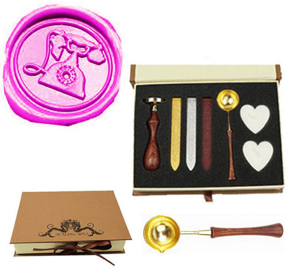Old-fashioned Telephone Sealing Wax Seal Stamp Spoon Wax Stick Candle Gift Box kit
