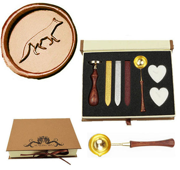 Wolf Sealing Wax Seal Stamp Spoon Stick Candle Gift Box kit