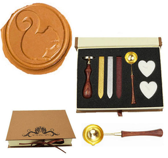Squirrel Sealing Wax Seal Stamp Spoon Stick Candle Gift Box kit