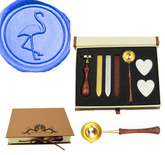 Flamingos Sealing Wax Seal Stamp Spoon Wax Stick Candle Gift Box kit