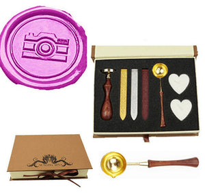 Camera Sealing Wax Seal Stamp Wood Handle Melting Spoon Wax Stick Candle Gift Book Box kit