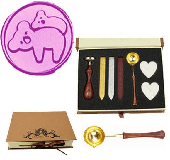 Cute Koala on Mother's Back Sealing Wax Seal Stamp Wood Handle Melting Spoon Wax Stick Candle Gift Book Box kit