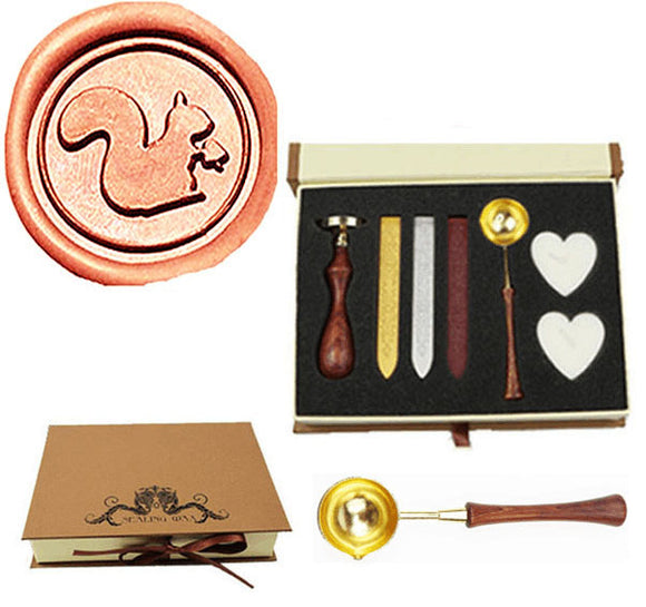 Squirrel Sealing Wax Seal Stamp Spoon Wax Stick Candle Gift Box kit