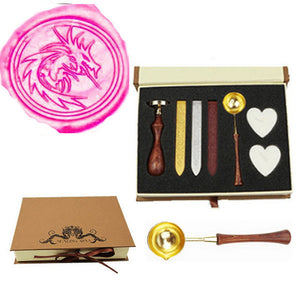 Heraldic Filigree Fire Dragon Sealing Wax Seal Stamp Spoon Wax Stick Candle Gift Box kit