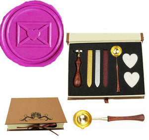 Heart Letter Envelope Sealing Wax Seal Stamp Spoon Wax Stick Candle Gift Box kit