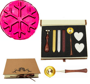 Christmas Snowflake Sealing Wax Seal Stamp Wood Handle Melting Spoon Wax Stick Candle Gift Book Box kit