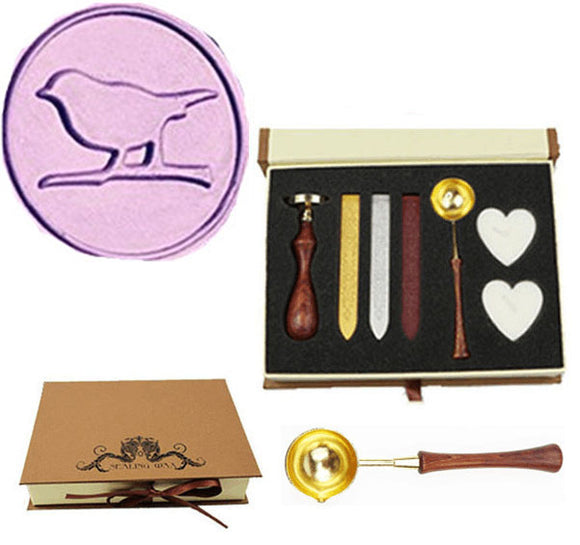 Bird stand on Branch Sealing Wax Seal Stamp Wood Handle Melting Spoon Wax Stick Candle Gift Book Box kit