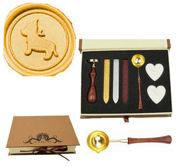 Lovely Dog Sealing Wax Seal Stamp Spoon Wax Stick Candle Gift Box kit