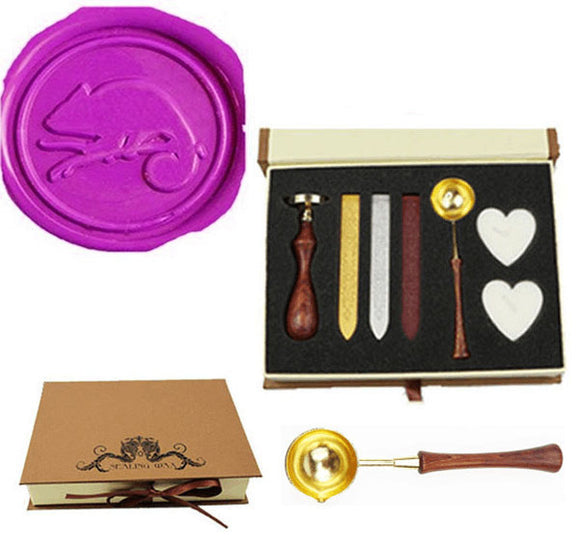 Chameleon Sealing Wax Seal Stamp Wood Handle Melting Spoon Wax Stick Candle Gift Book Box kit