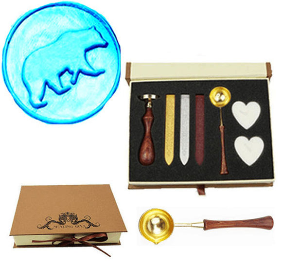 Bear Sealing Wax Seal Stamp Wood Handle Melting Spoon Wax Stick Candle Gift Book Box kit