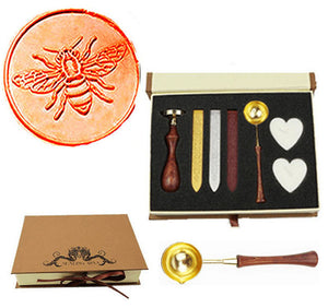 Bee Sealing Wax Seal Stamp Wood Handle Melting Spoon Wax Stick Candle Gift Book Box kit