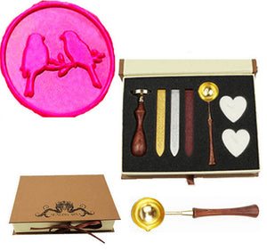 Couple Birds; Sealing Wax Seal Stamp Wood Handle Melting Spoon Wax Stick Candle Gift Book Box kit