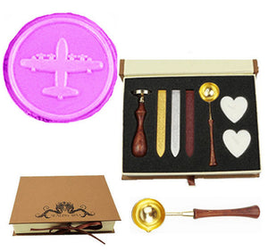 Airplane Plane Sealing Wax Seal Stamp Wood Handle Melting Spoon Wax Stick Candle Gift Book Box kit