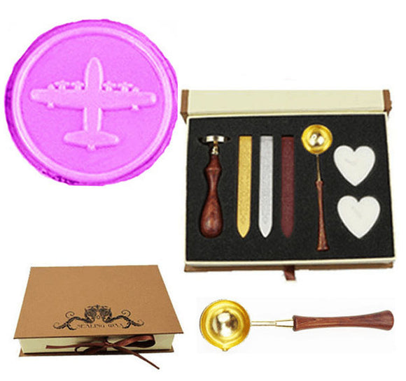 Airplane Plane Sealing Wax Seal Stamp Wood Handle Melting Spoon Wax Stick Candle Gift Book Box kit