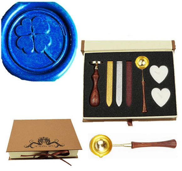 Clover Sealing Wax Seal Stamp Wood Handle Melting Spoon Wax Stick Candle Gift Book Box kit