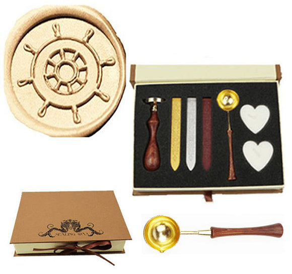 Ship Steering Wheel Sealing Wax Seal Stamp Spoon Stick Candle Gift Box kit