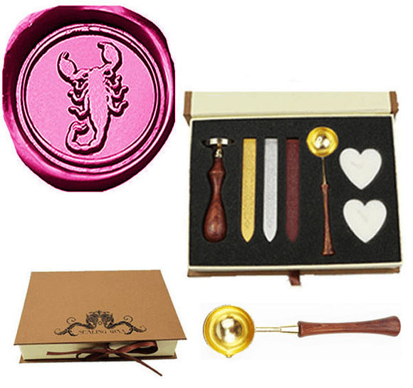 Scorpion Sealing Wax Seal Stamp Spoon Wax Stick Candle Gift Box kit
