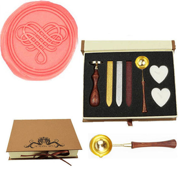 Filigree Heart Sealing Wax Seal Stamp Spoon Wax Stick Candle Gift Box kit