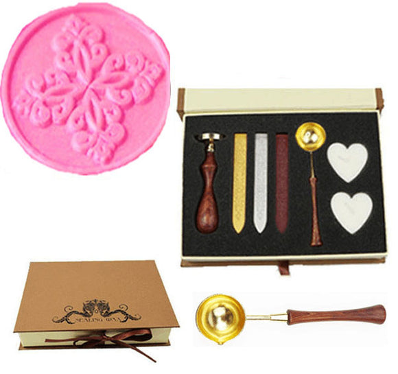 Decorative pattern Sealing Wax Seal Stamp Wood Handle Melting Spoon Wax Stick Candle Gift Book Box kit