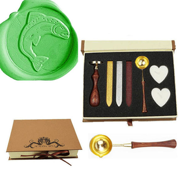 Fish Salmo House Tully Sealing Wax Seal Stamp Spoon Wax Stick Candle Gift Box kit