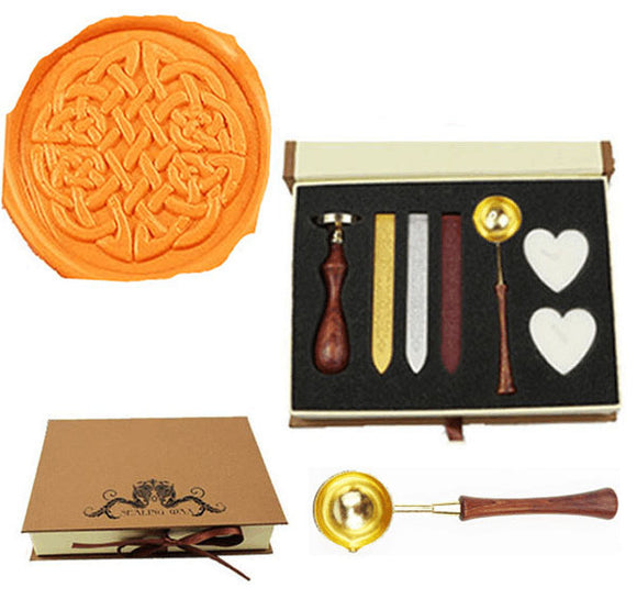 Celtic Knot Sealing Wax Seal Stamp Wood Handle Melting Spoon Wax Stick Candle Gift Book Box kit