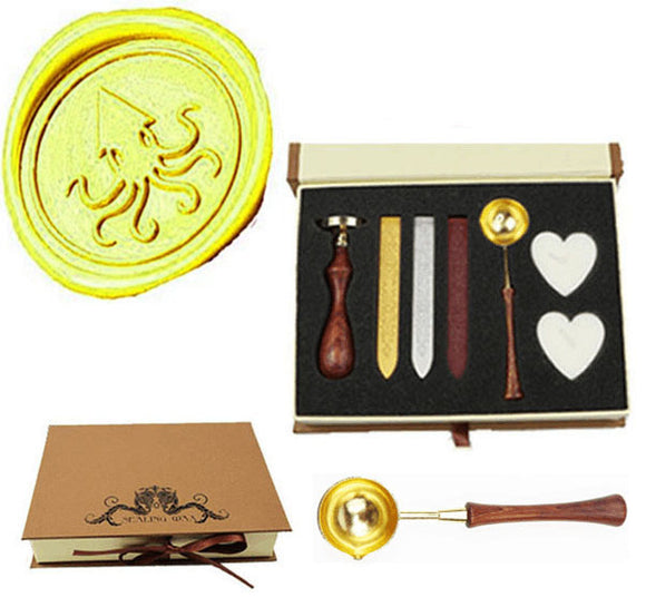 Octopus Sealing Wax Seal Stamp Spoon Wax Stick Candle Gift Box kit