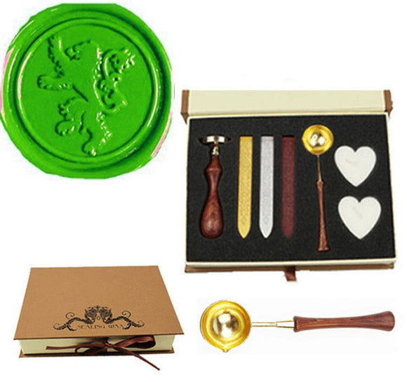 Lion Sealing Wax Seal Stamp Spoon Wax Stick Candle Gift Box kit