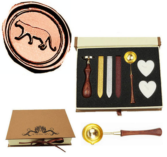 Leopard Sealing Wax Seal Stamp Spoon Wax Stick Candle Gift Box kit