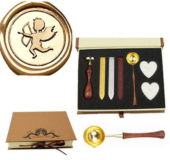 Angel cubid archery Sealing Wax Seal Stamp Wood Handle Melting Spoon Wax Stick Candle Gift Book Box kit
