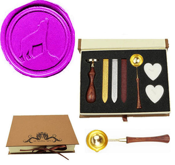 Wolf On Mountain Sealing Wax Seal Stamp Spoon Wax Stick Candle Gift Box kit