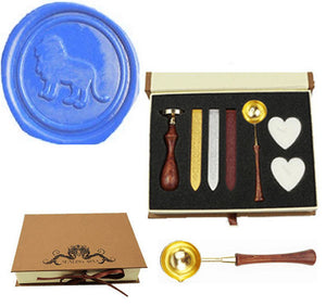 Lion Sealing Wax Seal Stamp Spoon Wax Stick Candle Gift Box kit