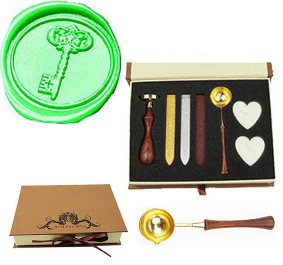 Key Sealing Wax Seal Stamp Spoon Wax Stick Candle Gift Box kit